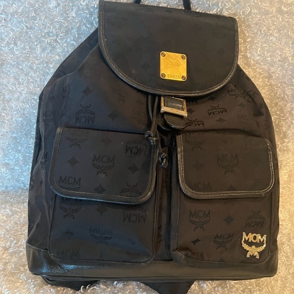 Pre Loved MCM Visetos Nylon Drawstring Backpack Black main image 13